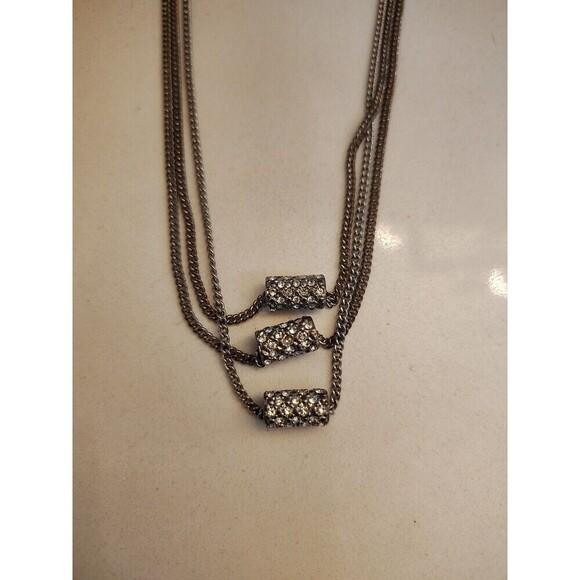 Designer Jessica Simpson 3 Strand Silvertone Rhinestone Beaded 18" Necklace - Picture 5 of 7
